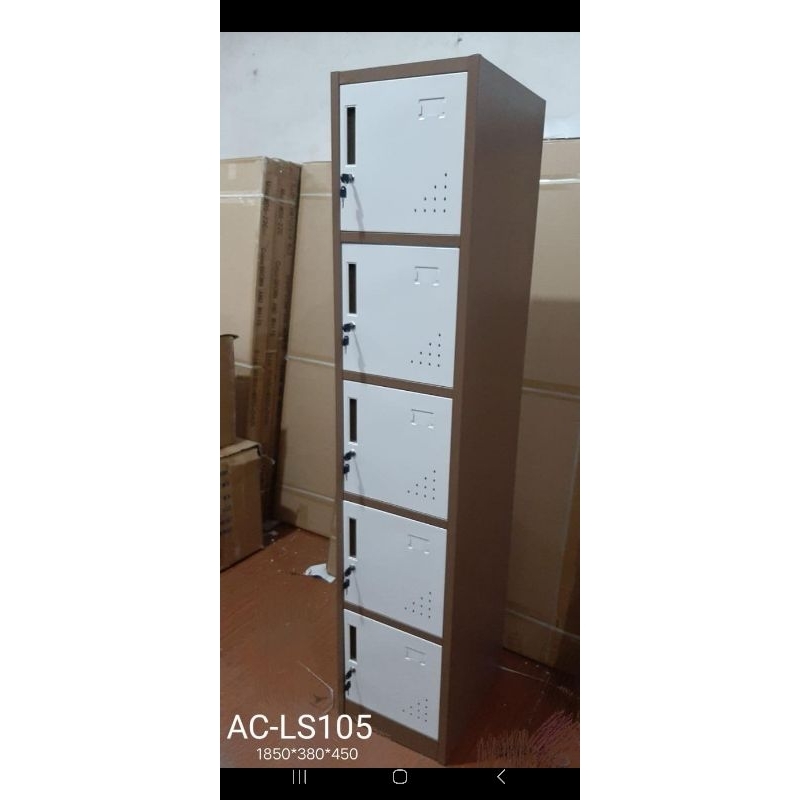 loker besi 5 pintu putih coklat