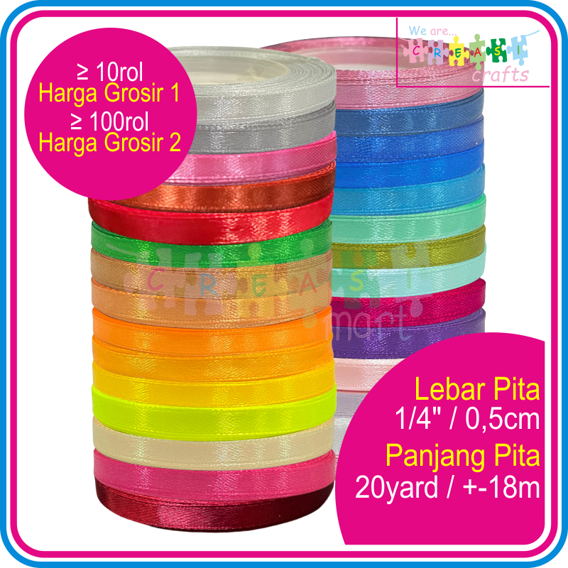 

Pita Satin 1/4 inch atau 5mm Pita Polos Rol Panjang 20yard +-18meter Ready Banyak Warna