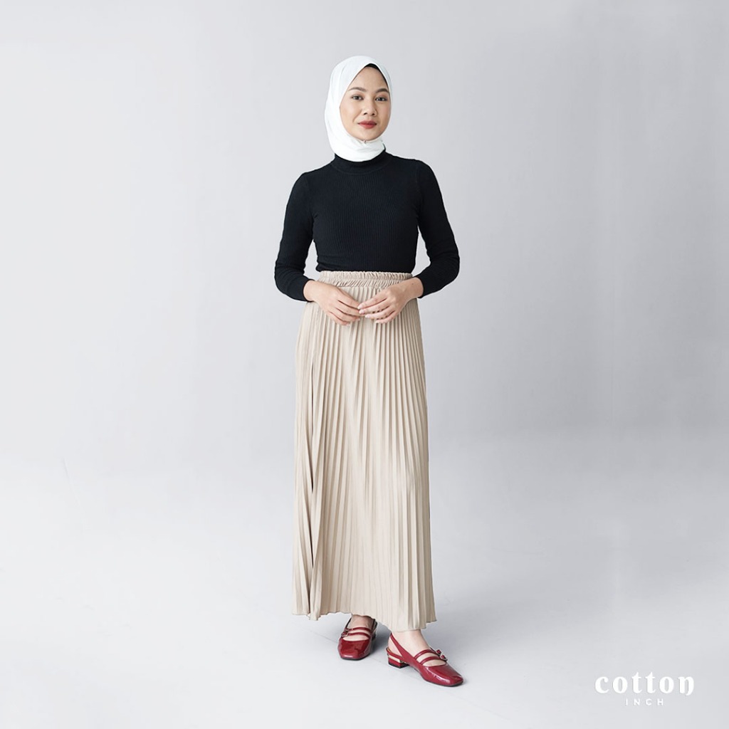 Cotton Inch - Kalula Rok Plisket Panjang Wanita Cream