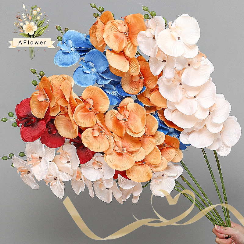 bunga hias plastik Bunga Anggrek Artificial Bunga Anggrek Bulan Latex Cabang 9 - 1 PCS