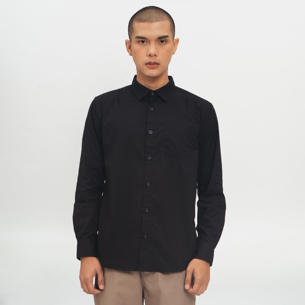 M231 Kemeja Pria Basic Polos Panjang Hitam 1468D
