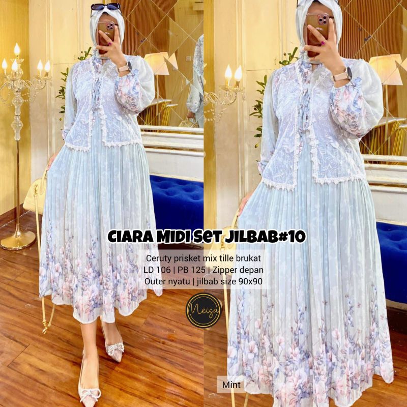 GAMIS CIARA MIDI SET HIJAB #10 FAB CERUTY PLISKET PREMIUM ORI MEISA STORE