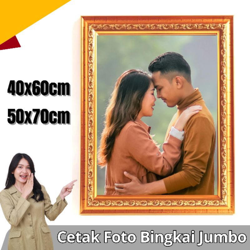 CETAK FOTO + BINGKAI FOTO KACA, 50x70cm 40x60cm 16R Foto Wedding, Foto Keluarga, Foto Wisuda, Foto U