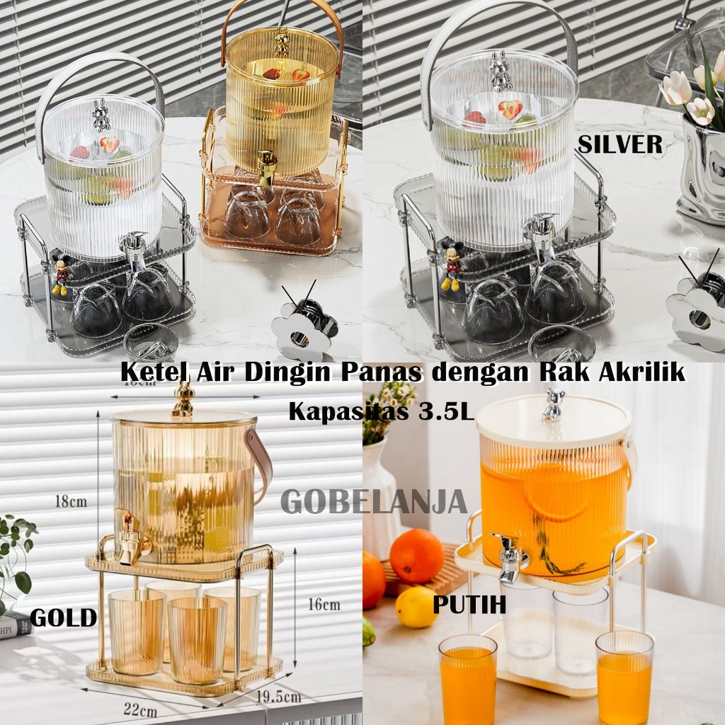 Dispenser Air Akrilik 3.5L / Ketel Air Dingin Akrilik dengan Tatakan / Tempat Minum Air Dingin Kulka