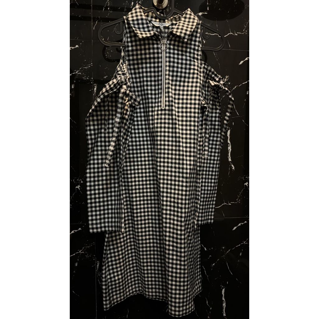 PRELOVED LILY SOGO CHECKERED DRESS / MINI DRESS BLACK WHITE / Gaun Kotak-Kotak Hitam Putih