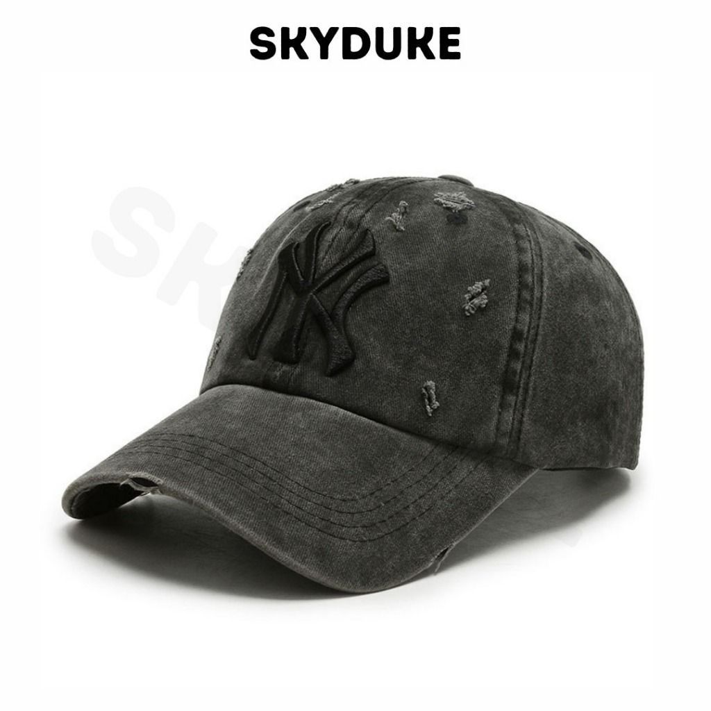 Topi Baseball Distro Cap NY Full Black Wash Terbaru Hat Pria Dan Wanita - Topi Semi Denim Washed