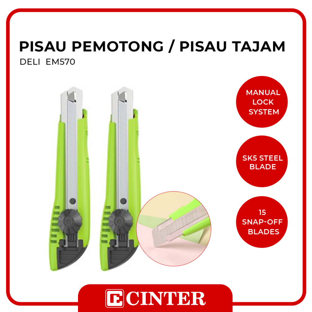 

DELI - PISAU PEMOTONG / PISAU TAJAM / CUTTER BESAR / CUTTER EM570 BESAR GREEN