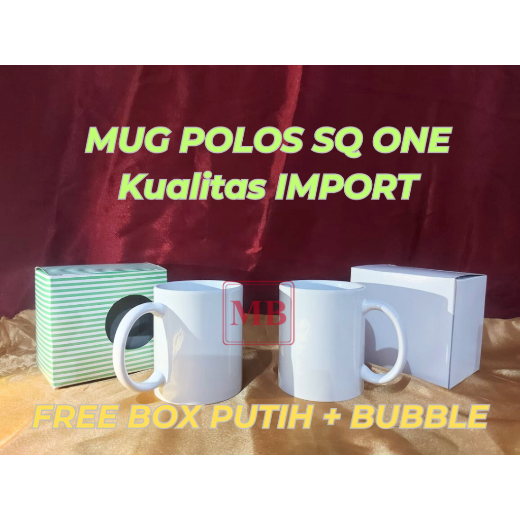 SQ ONE GELAS MUG POLOS COATING IMPORT WARNA PUTIH DENGAN BUBBLE WARP