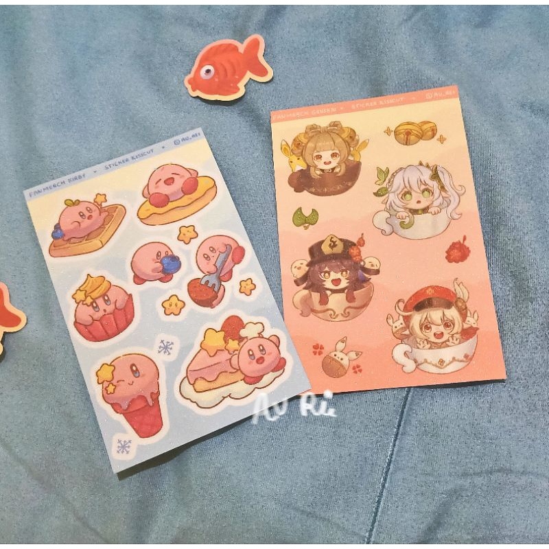 

Kirby cafe kiss cut sticker sheets waterproof sticker| glitter sticker | merch by au_rei