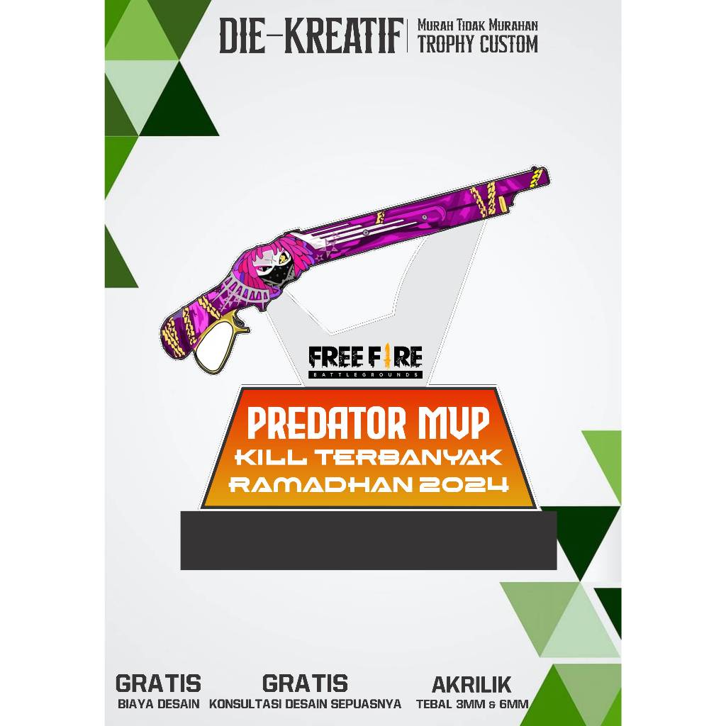 Trophy Free Fire/Piala Free Fire/Plakat Freefire/Bahan AKrilik 3mm dan 6mm/Bisa Customs/Free Desain