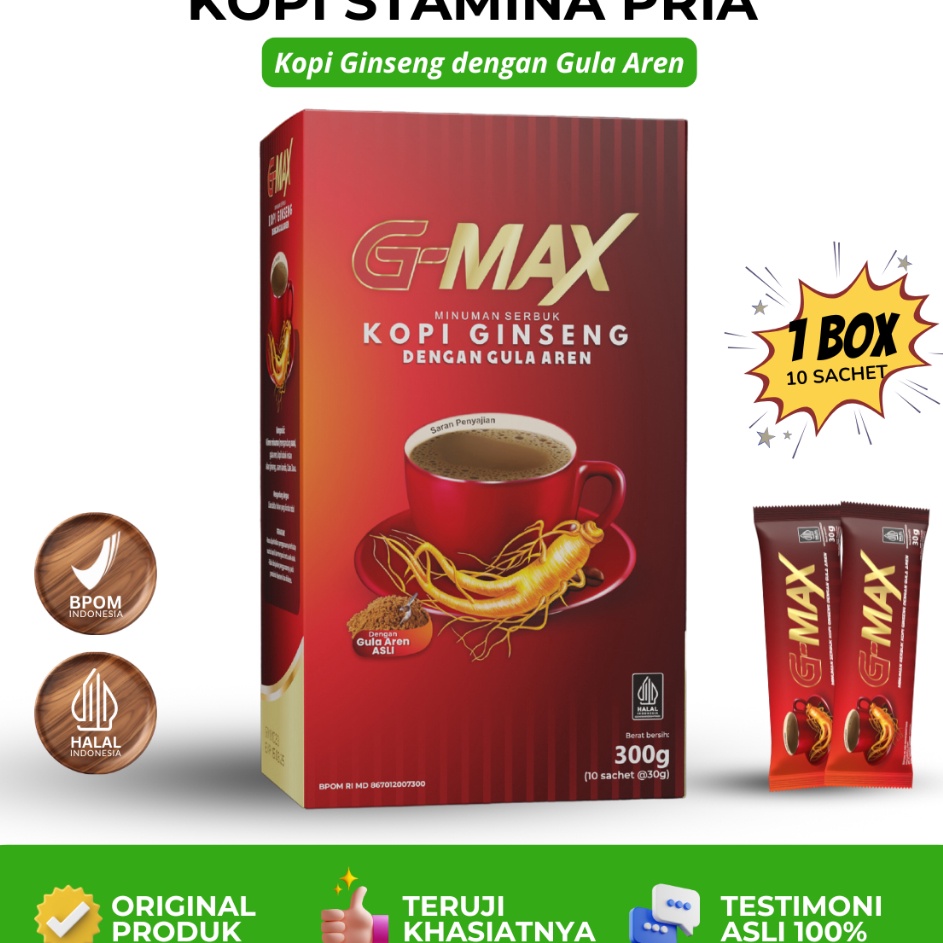 BISA COD  Kopi Stamina Pria GMAX Kopi Ginseng Gula Aren Untuk Pria Kuat  Tahan Lama 1 ORI BPOM  Hala