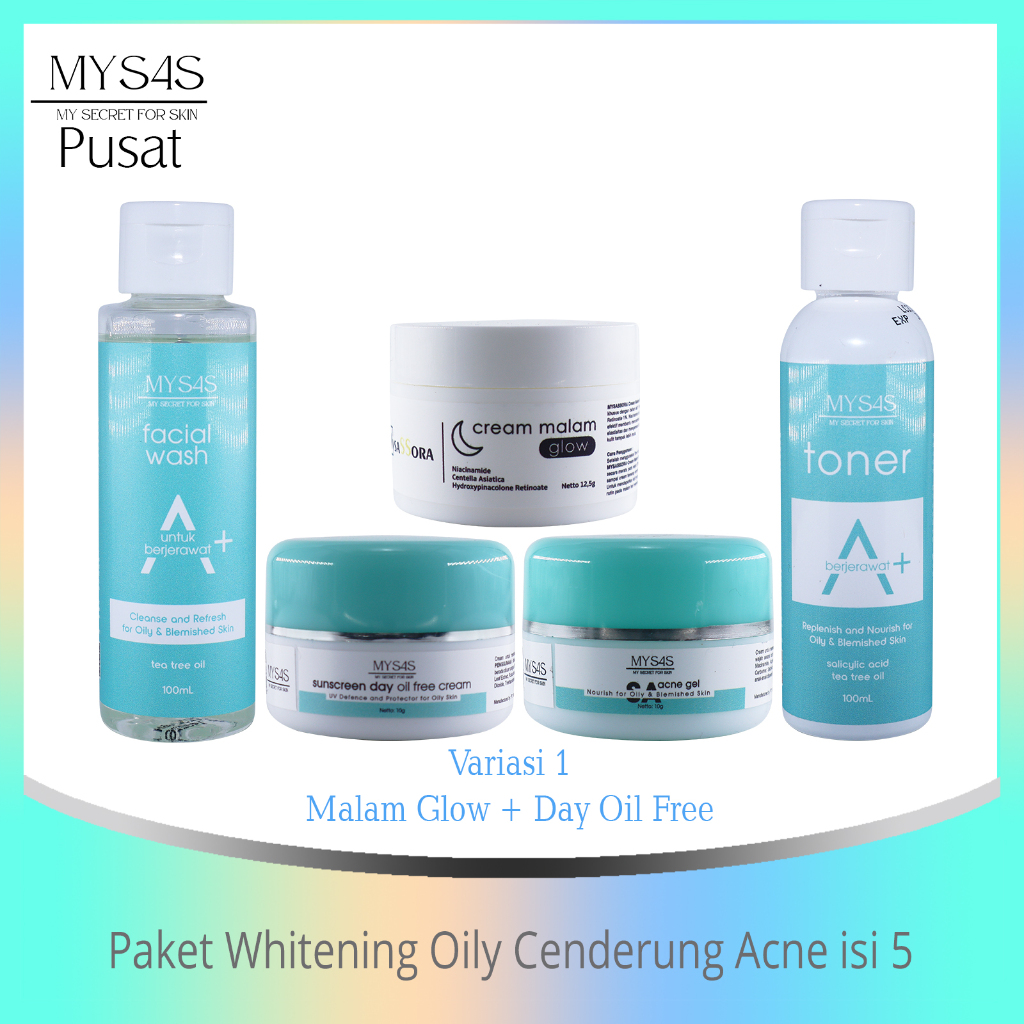 MySAS Skincare Paket Whitening Oily Cendrung Acne isi 5