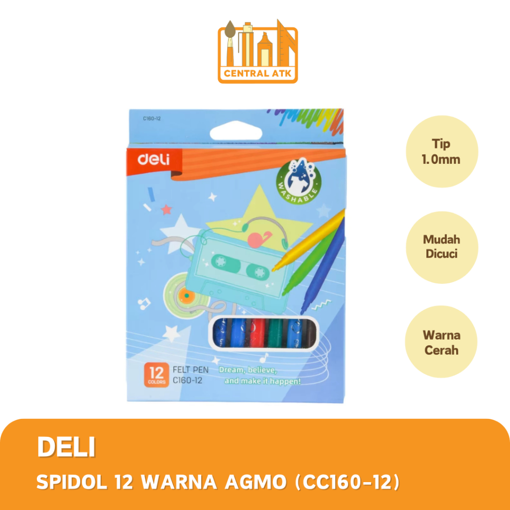 

COLORING MARKER / SPIDOL DELI AGMO ISI 12 WARNA CC160-12 (1 SET)