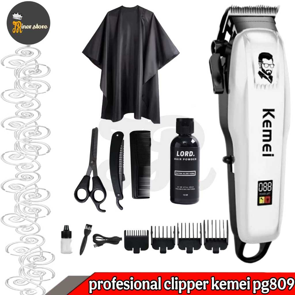 SATU PAKET ALAT CUKUR DAN MESIN CUKUR KEMEI PG809 BARBERSHOP DAN GUNTING CUKUR BARBERSHOP
