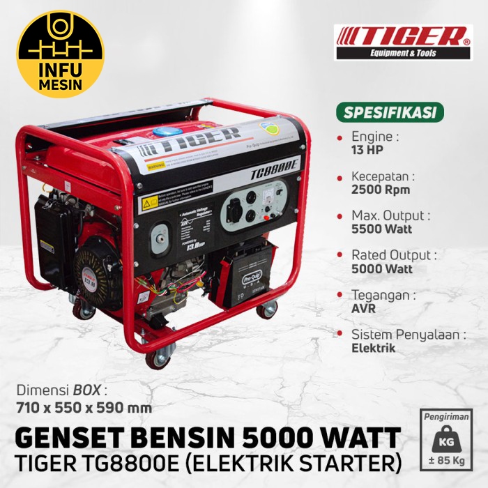 Genset Tiger 5000 Watt TG 8800 E Starter Elektrik