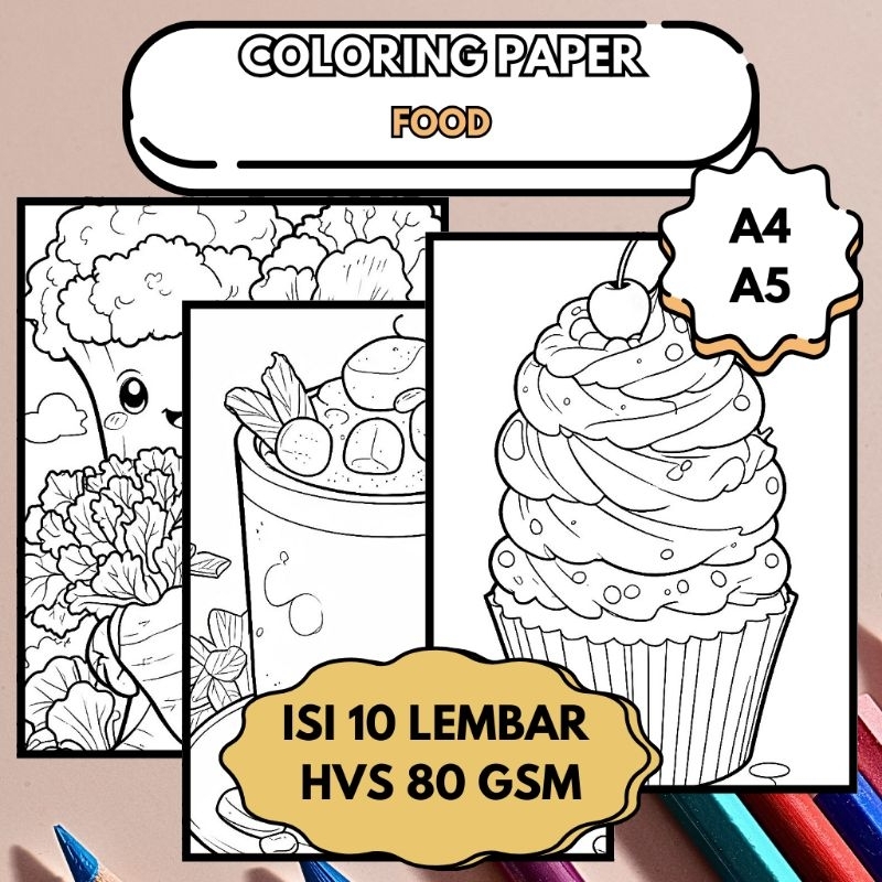

Lembar Mewarnai isi 10 - Berbagai Variasi | FOOD | HVS 80 gsm A5 A4 | Anak Anak (5+) dan Remaja