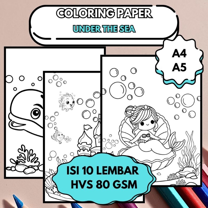 

Lembar Mewarnai isi 10 - Berbagai Variasi | Under the Sea | HVS 80 gsm A5 A4 | Anak Anak (3+) dan Remaja