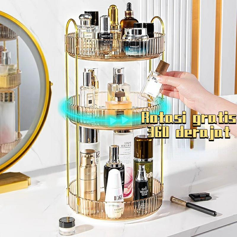 rak makeup aesthetic  Kosmetik Petak Acrylic  Rak Make Up kosmetik Putar 360 Derajat Diamond Transpa