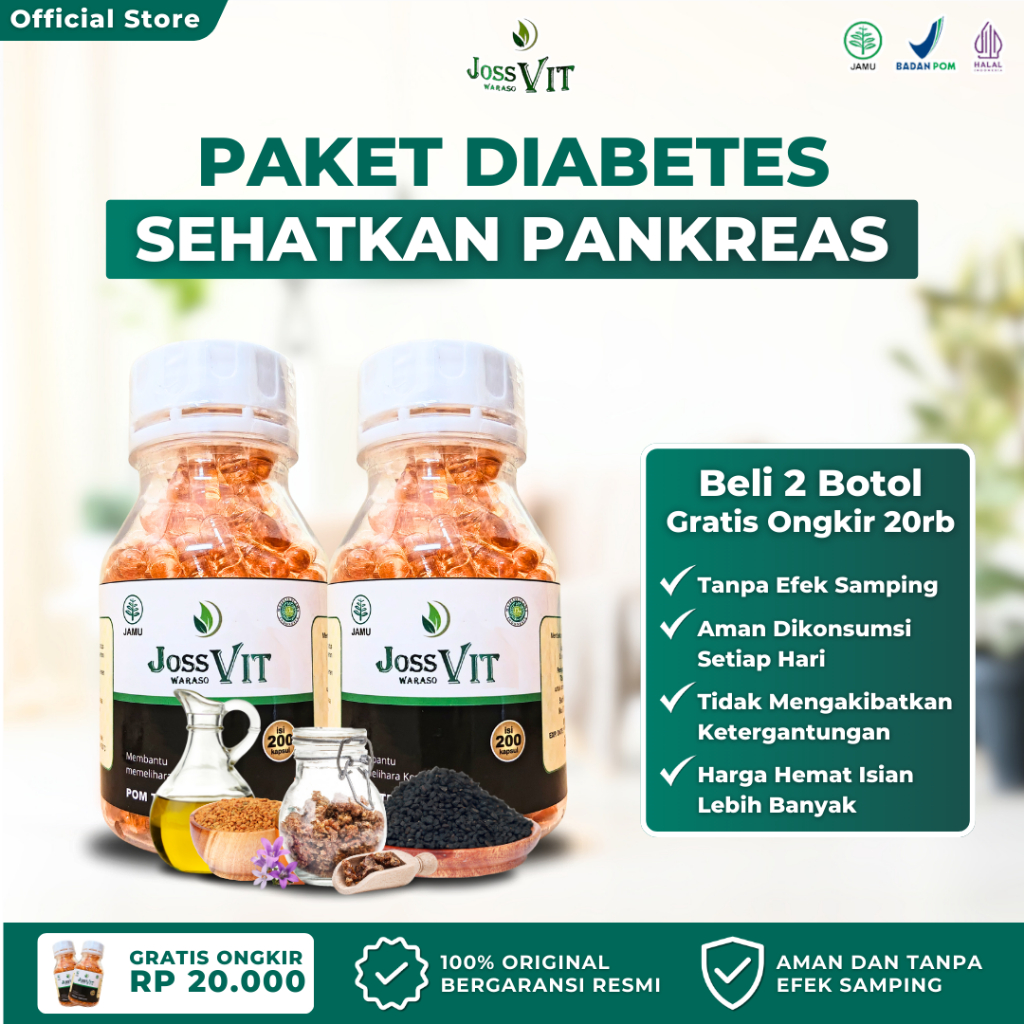Joss Vit 2 Botol Obat Herbal Diabetes Memperbaiki Sel Beta Pankreas & Impoten Isi 200 Kapsul