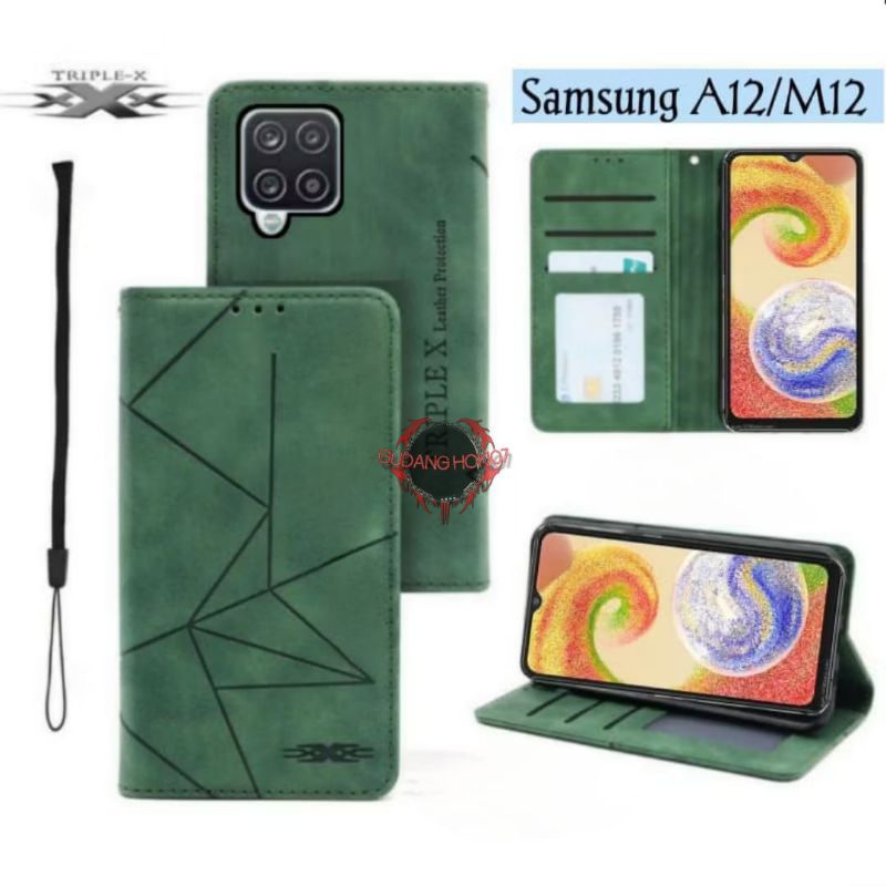 SAMSUNG A12 / M12 CASE POLYCARBONATE LEATHER FLIP MAGNET CASING DOMPET HP SARUNG KULIT