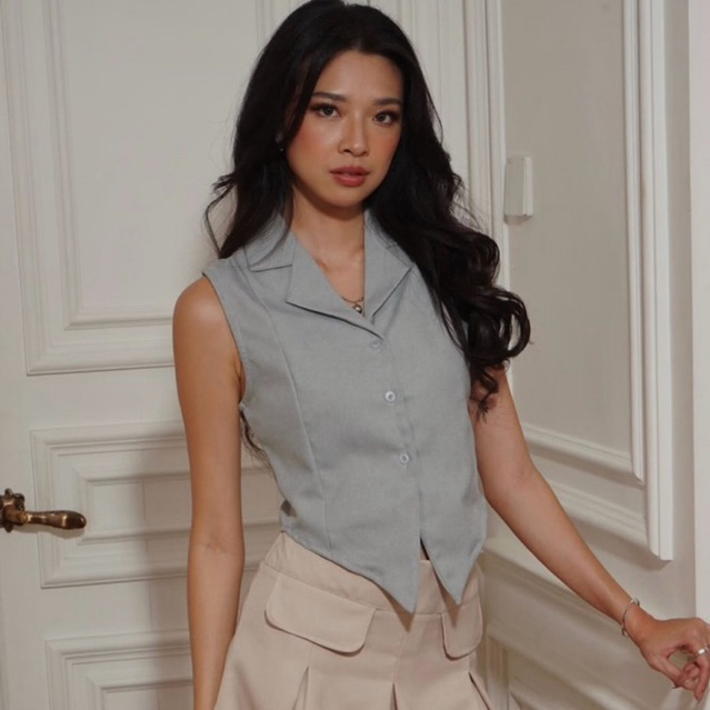 Blake Vest - Blus Tanpa Lengan Hitam Wanita | Vest Wanita Lengan Pendek | Baju wanita rompi tanpa le