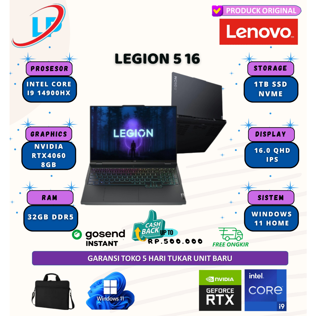 Lenovo legion 5 16 i9 14900hx rtx4060 8gb 32gb 1tb w11 16.0 qhd ips