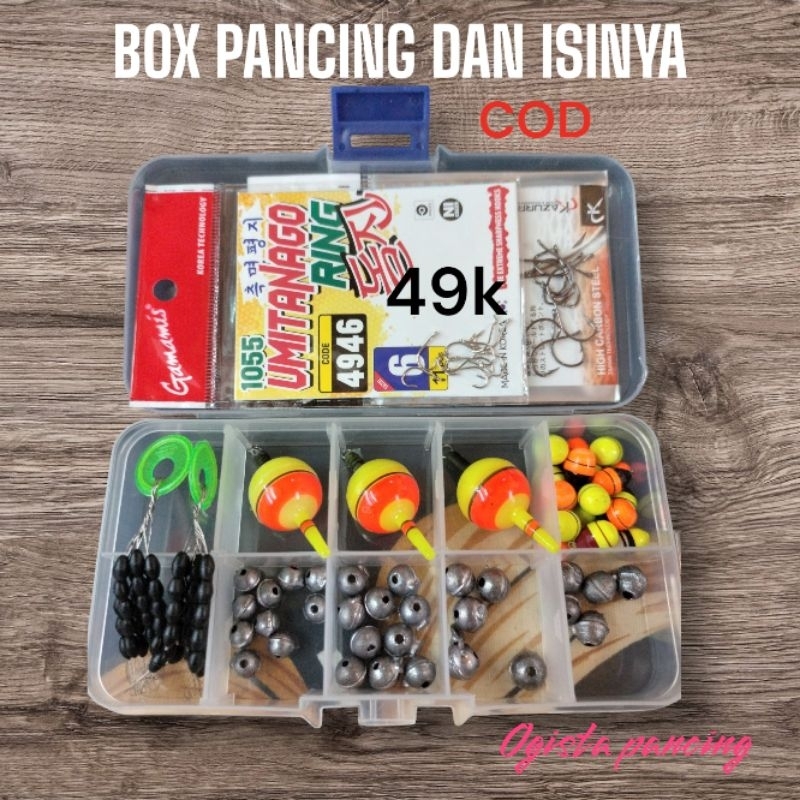 BOX PANCING + ISINYA KAIL, PELAMPUNG,PEMBERAT, STOPPER SET TACKLE BOX