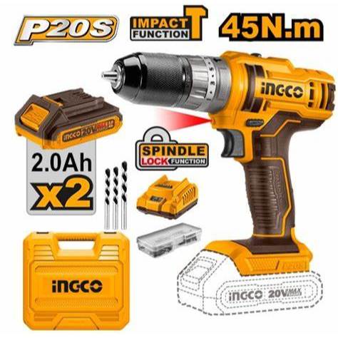 INGCO CIDLI201452 MESIN BOR IMPACT CORDLESS 20V 45NM CORDLESS IMPACT DRILL 20V