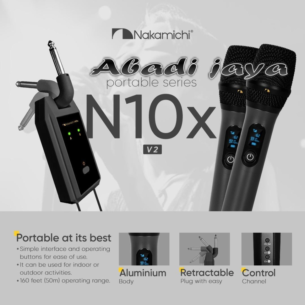 mic wireless nakamichi n10x / NAKAMICHI N10X 2 mic wireless original garansi resmi