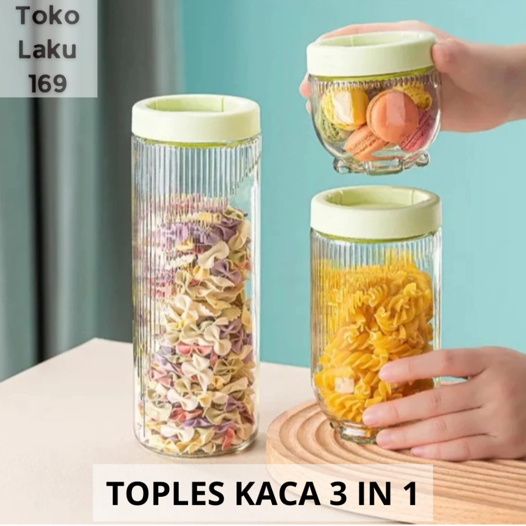 Toples Kaca 3in1 Serbaguna / Toples Hazel / Toples Lebaran Kaca Cantik / Toples Kue Kering Set