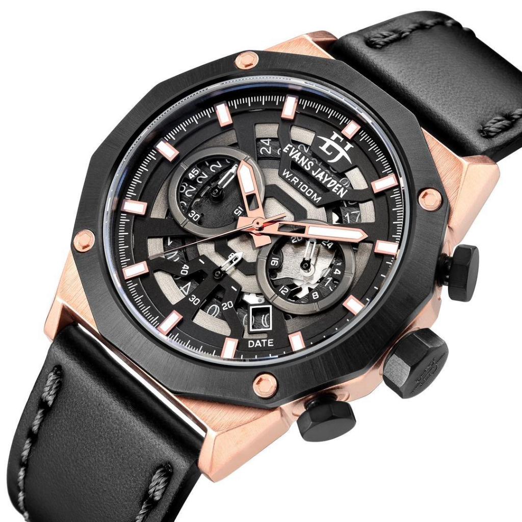 Big Sale  Jam Tangan Pria Evans Jayden 9583 Kulit Kaca Sapphire Water Resistant 5ATM