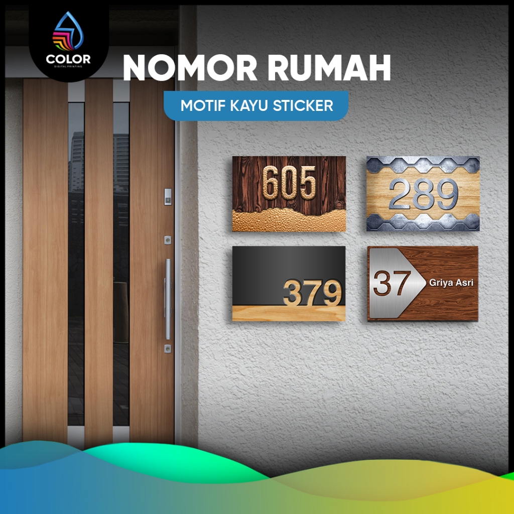 Nomor Rumah Wooden / Nomor Rumah Motif Kayu Stiker