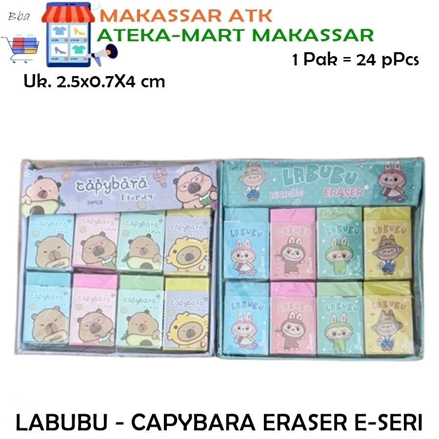 

[BOX/24PCS] CAPYBARA ERASER E-9122 LABUBU E-9123 PENGHAPUS LUCU