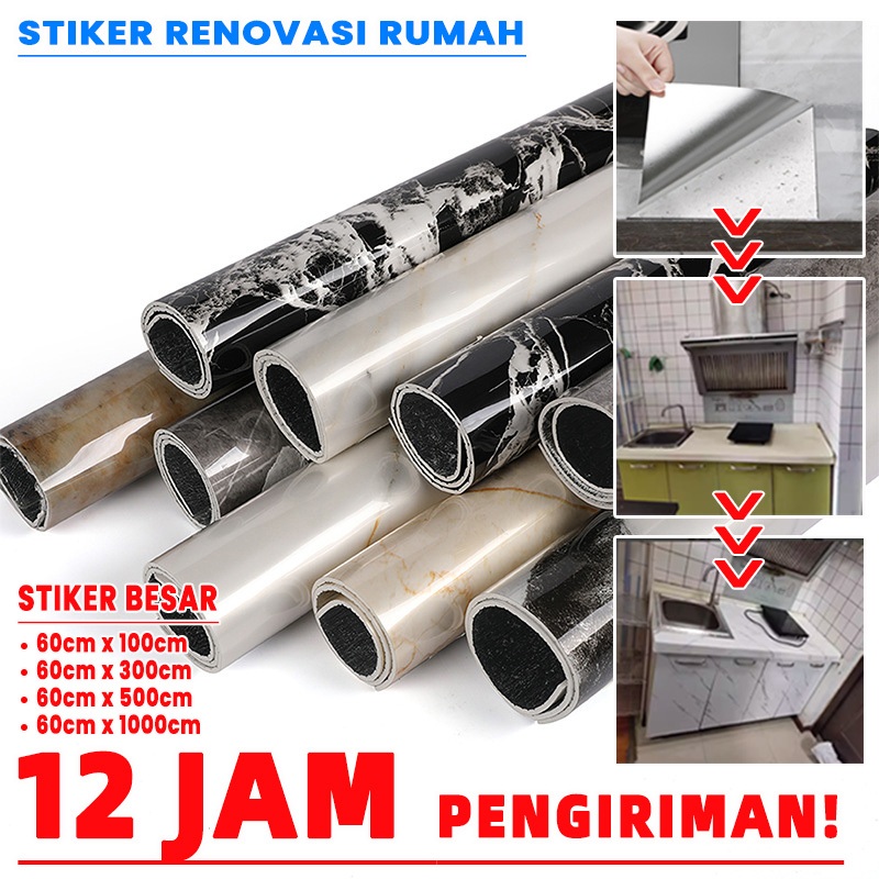 Sticker Dapur Anti Minyak Motif Marmer Biru 60x100cm Free Cutting Cocok Untuk Backsplash