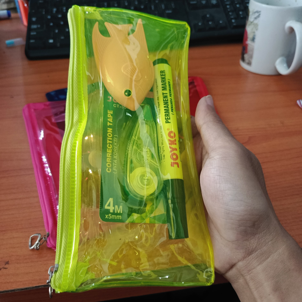 

Tepak / Tempat Pensil Resleting Transparant Florecent Bening