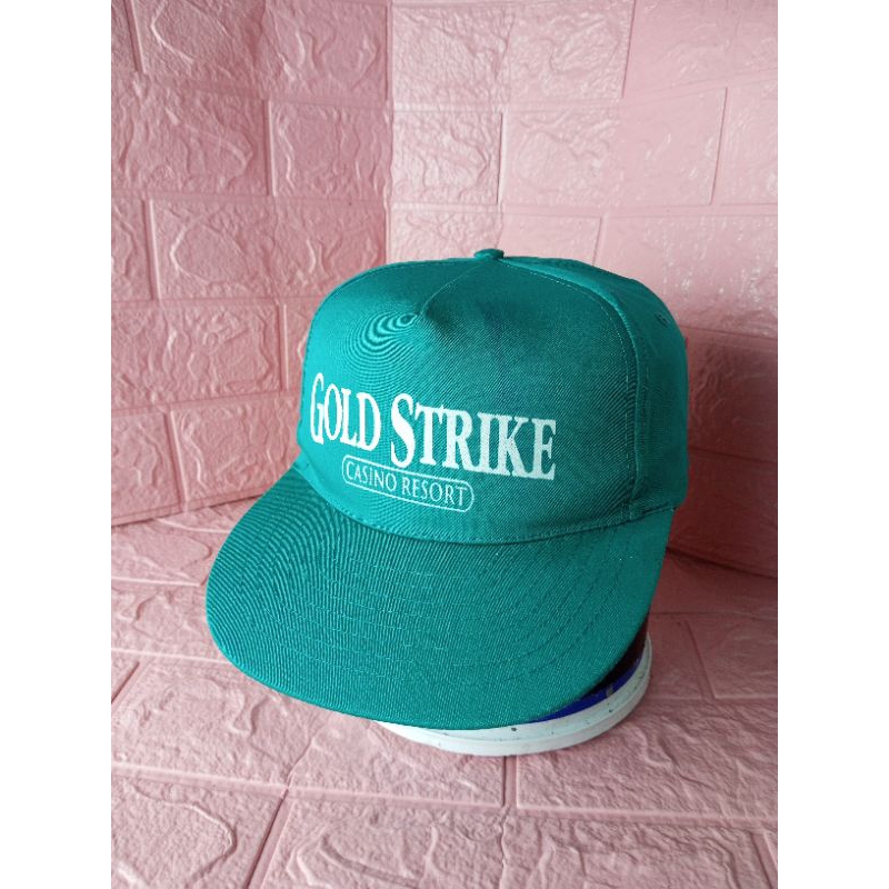 Topi Tali Kapal Ropehat Warna Hijau Tosca Tulisan Gold Strike