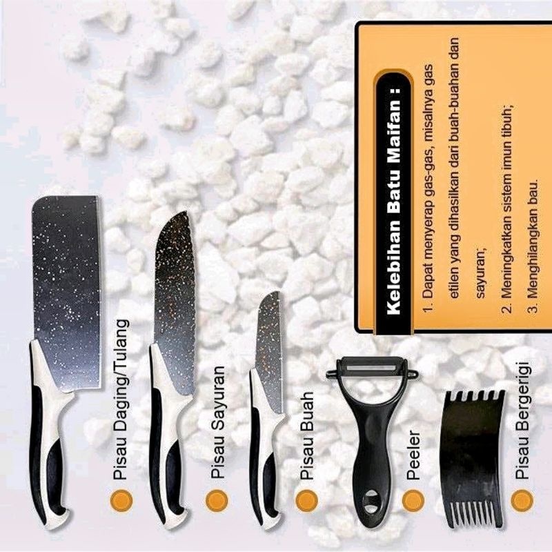 BESTPROMO PISAU DAPUR ISI 5 PCS /SET PISAU DAPUR ISI 5 PCS PISAU DAPUR + PEELER HITAM / SET PISAU