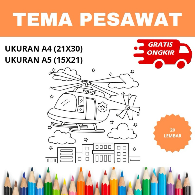

Lembar Kertas Mewarnai Anak - Tema Pesawat