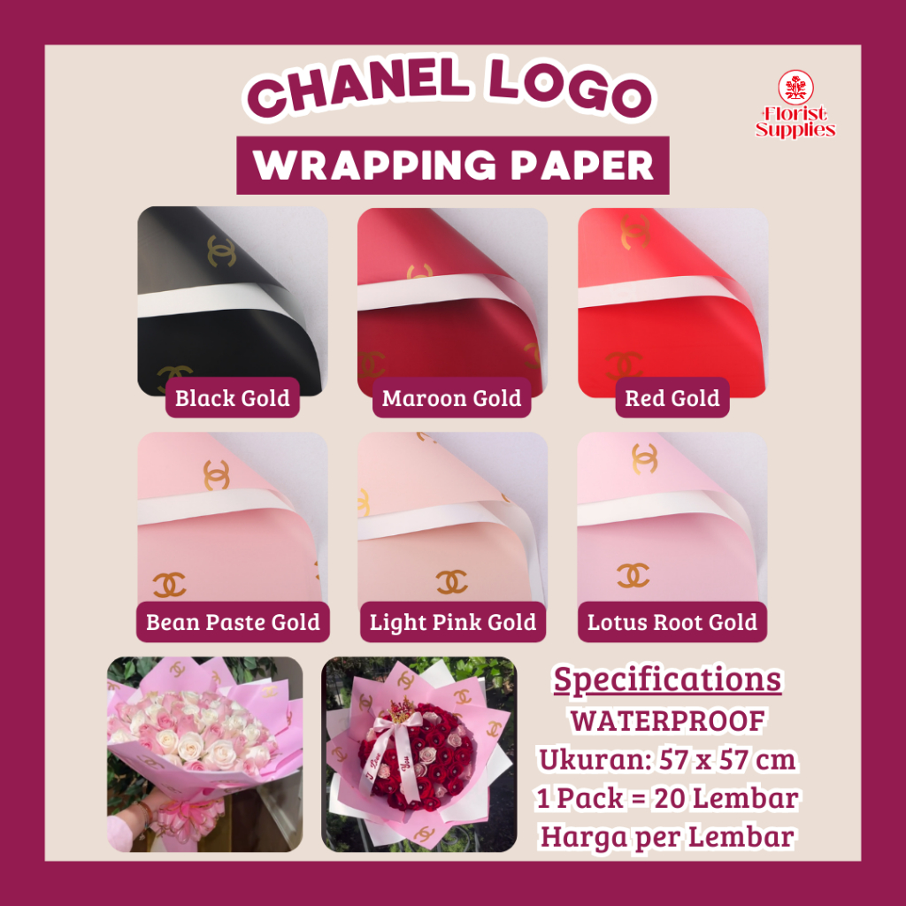 

Kertas Buket Bunga Motif Merk Logo Chanel Cellophane Flower Wrapping Paper Pembungkus Bunga Branded