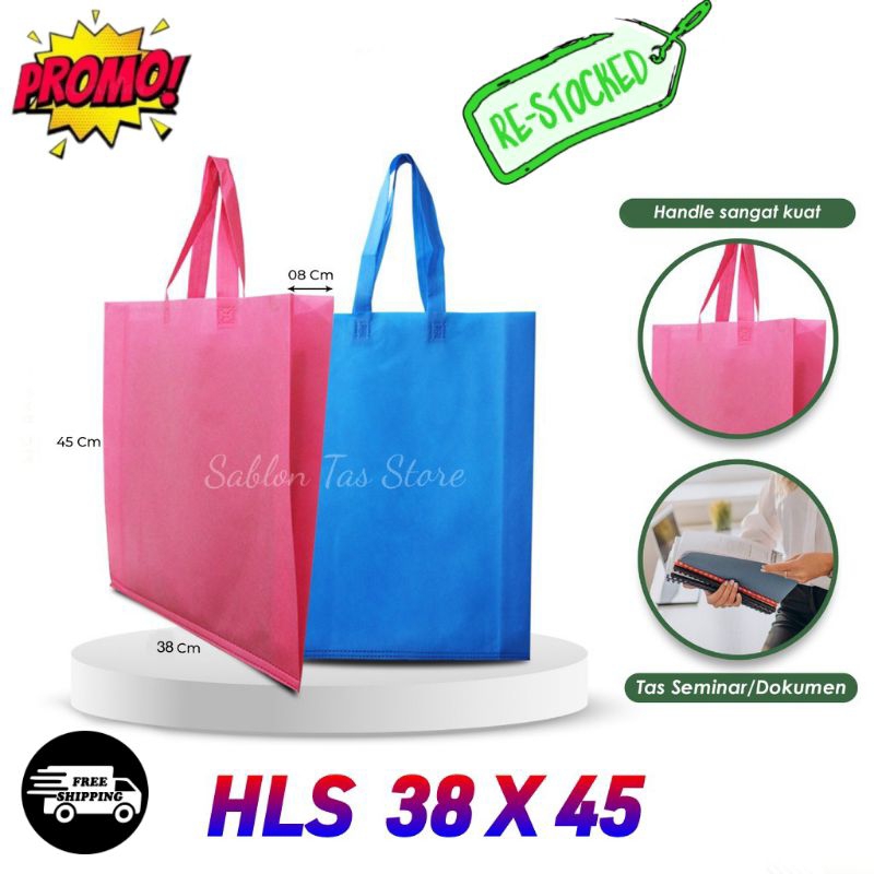 

Tas Spunbond Handle uk 38x45x8 harga LUSINAN / Goodie bag 65/75 gsm