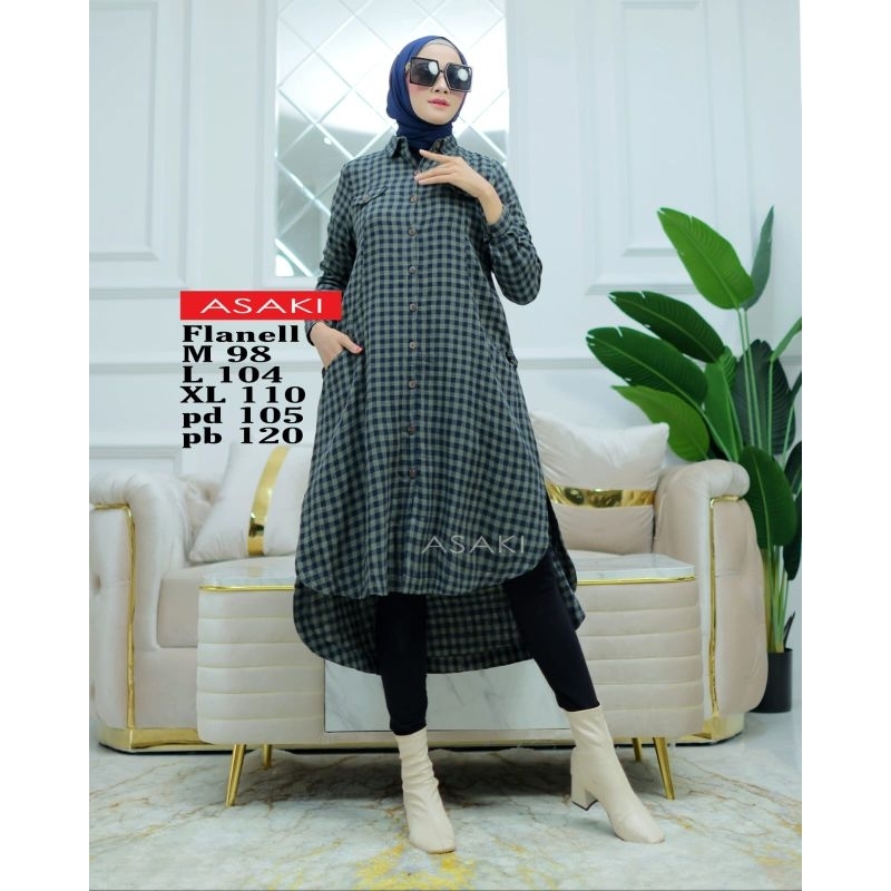 Tunik flanel kotak kotak , linen model terbaru  asaki original