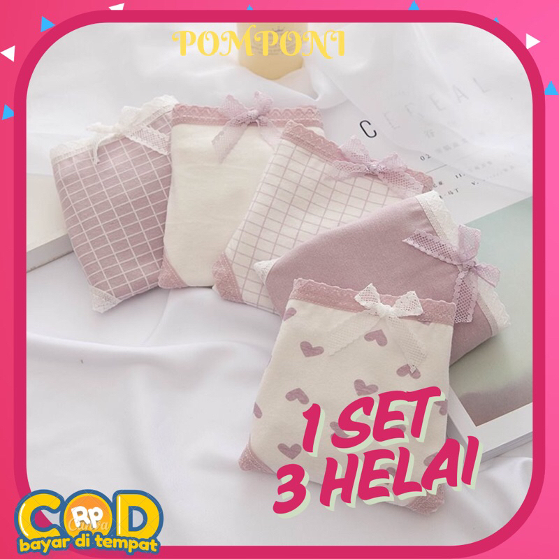 3 Pcs Cd Wanita Imut Import Celana dalam Manis Warna Ungu