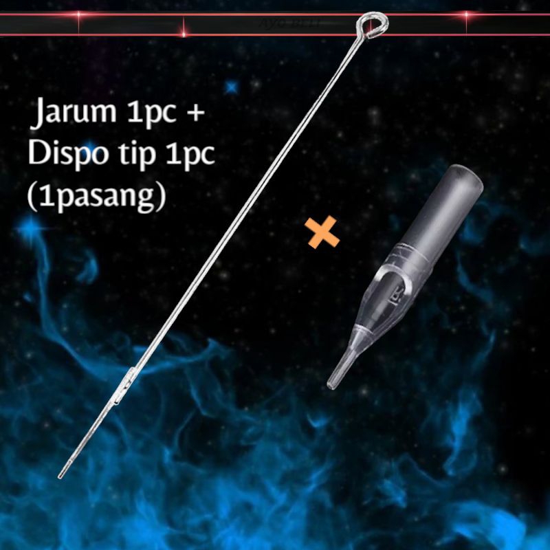 Jarum tattoo & dispo tip 1 pasang  - 1pc jarum & 1pc dispo  -  RL/RS/RM jarum koil coil tattoo stain
