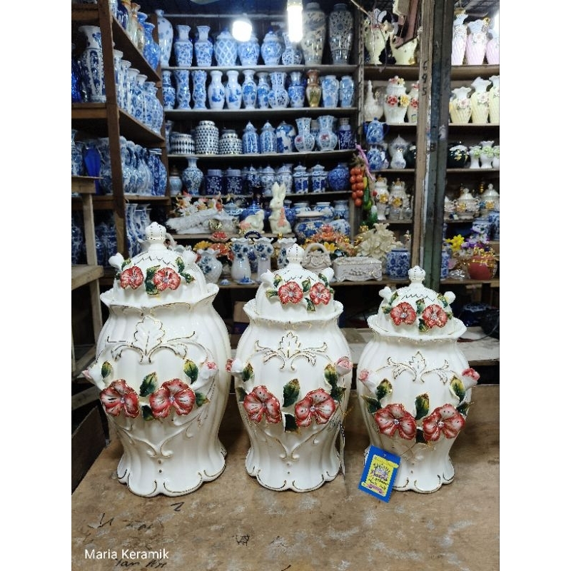 set guci bunga timbul tinggi