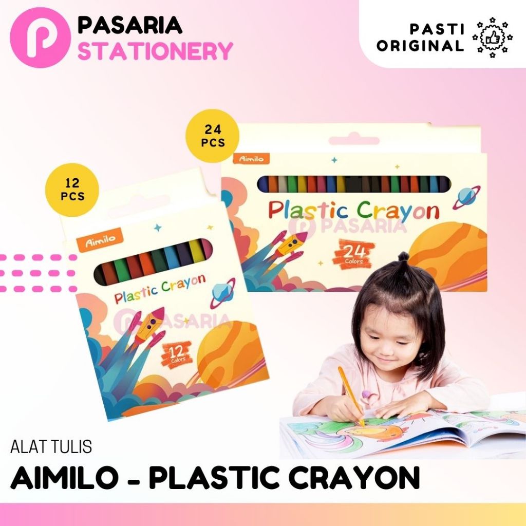 

CRAYON Set Aimilo Krayon Plastik 12/24 Warna Crayon Anti Air Anti Patah Krayon Tidak Beracun