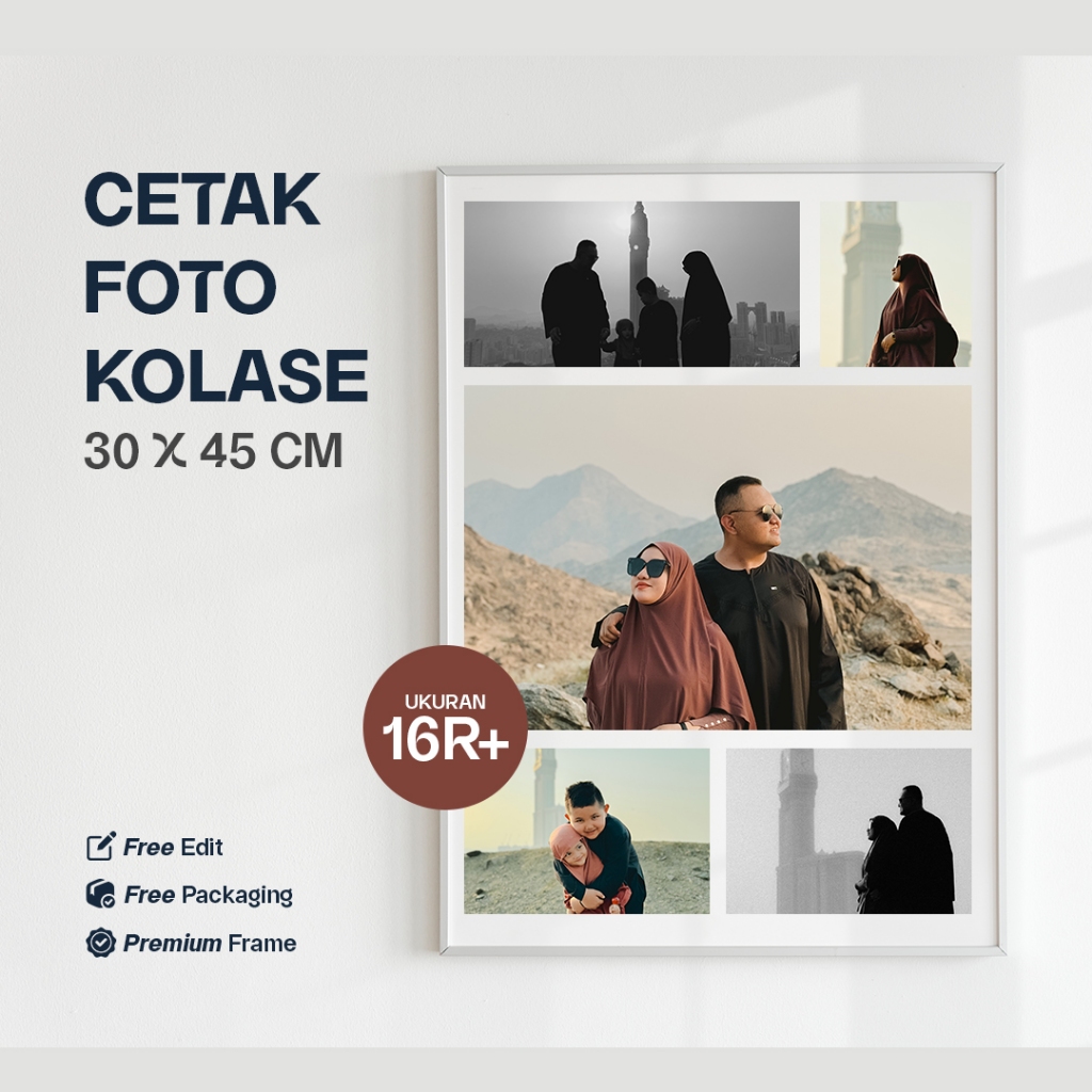 Cetak KOLASE Foto Umrah Haji 16R+ | Termasuk Bingkai Minimalis | Bingkai Fiber