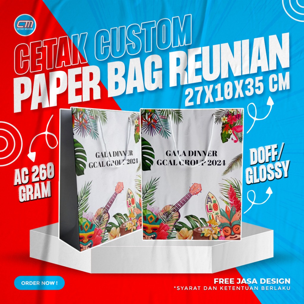 

Paperbag Reunian Custom Ukuran 27 x 10 x 35 Cm