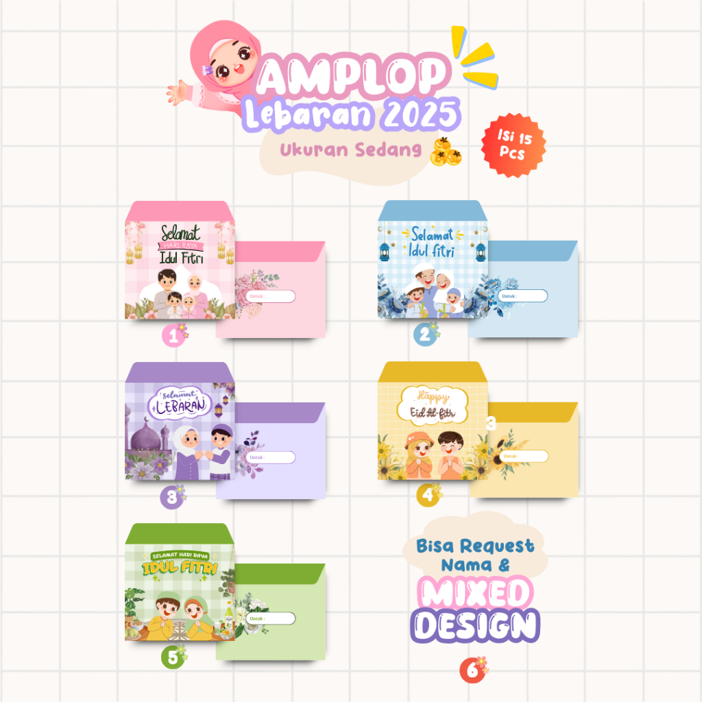 

Herbariense - Amplop Lebaran [15 pcs] Premium Ukuran Sedang Bisa Custom Desain Request Nama Handmade Unik