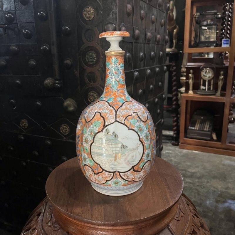 Guci Porselen Keramik Arita Orange Jepang Lawas Jadul