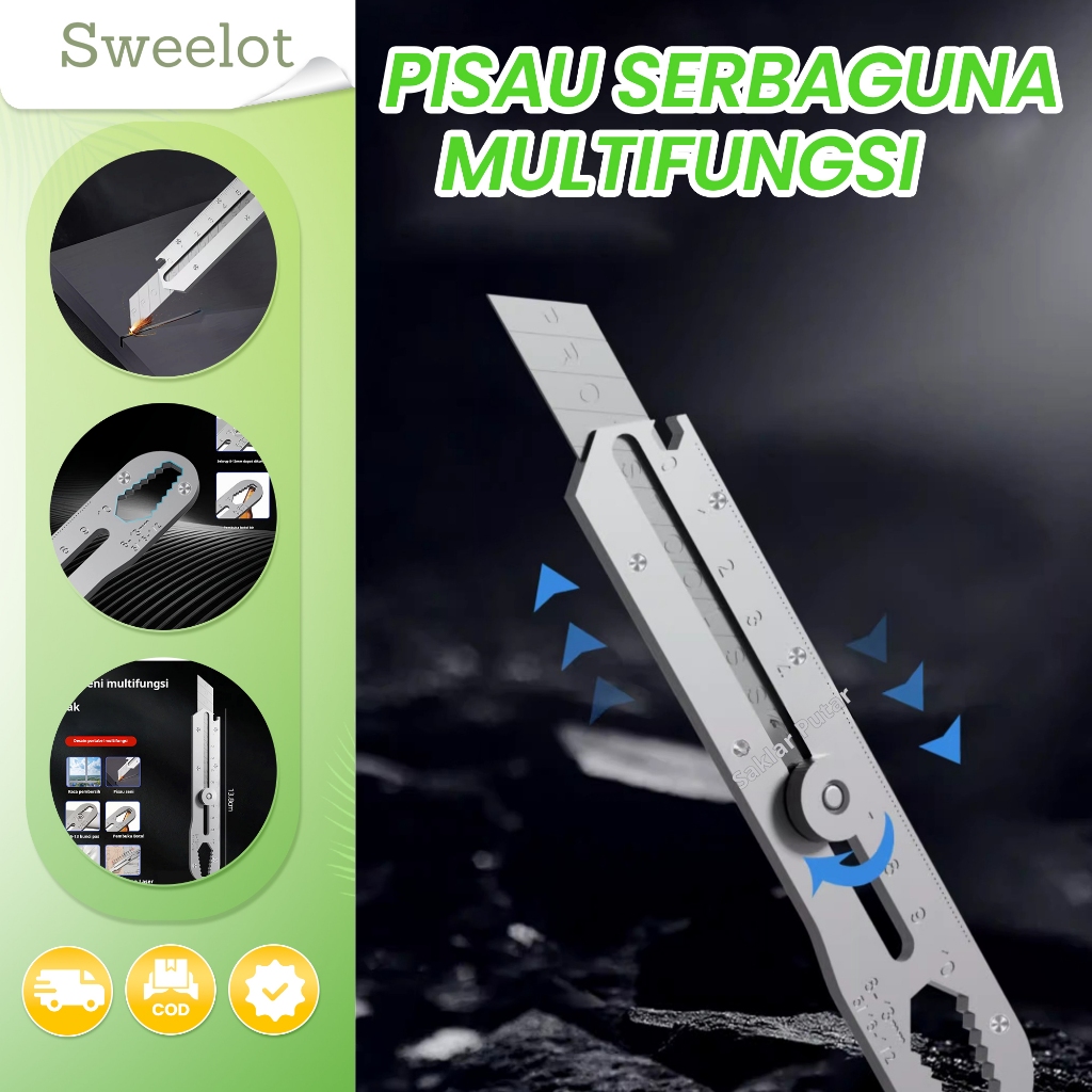 

Pisau serbaguna 12-in-1 berbahan baja tahan karat tebal berat dengan skala pemotong kertas pisau kertas dinding tempat pisau logam penuh